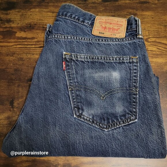 Vtg Levi's Jeans 34x32 Relaxed Straight 559 Medium Dark Wash Western Y2K - Picture 3 of 11